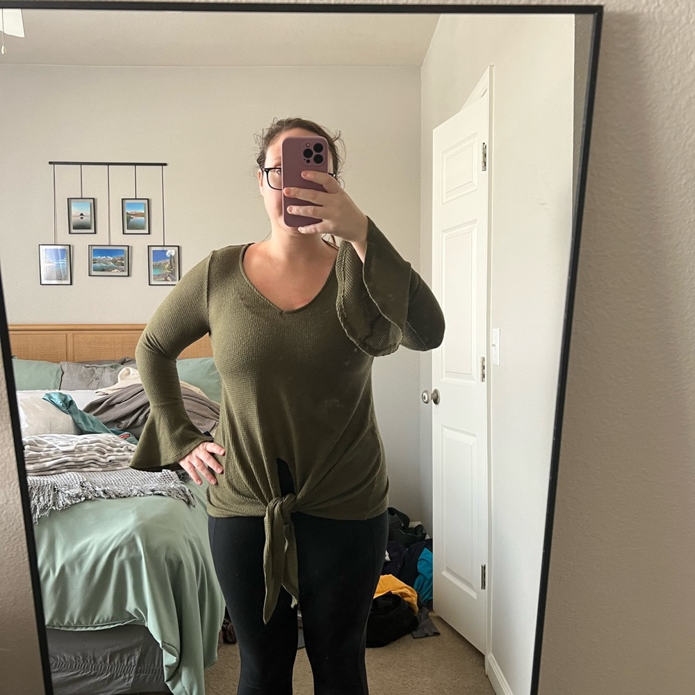 Olive green waffle shirt